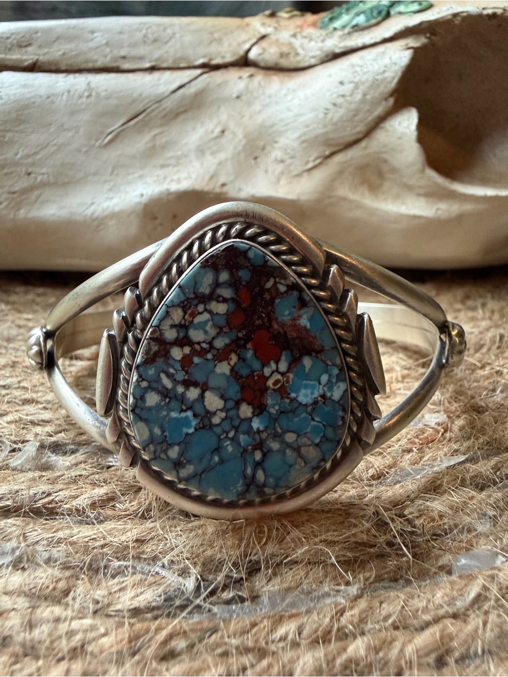 Donavan Skeet Sterling Silver Golden Hills Turquoise Matrix Cuff Bracelet - Picture 13 of 13